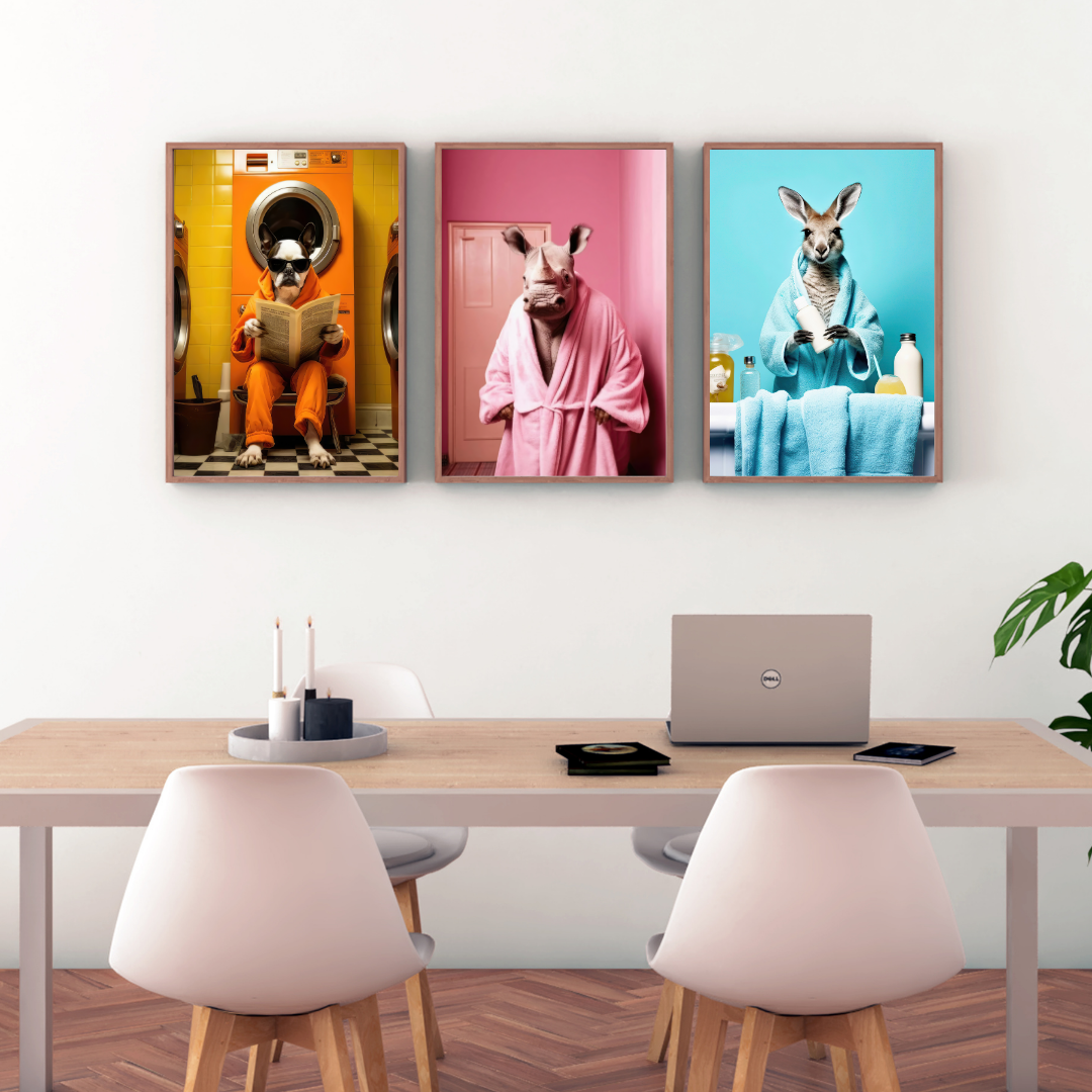 Lot De 4 Affiches A3 Animaux (Vache, Lapin, Cheval, Âne) - Papier Épais 250g, Impressions Qualité, Décoration Enfant