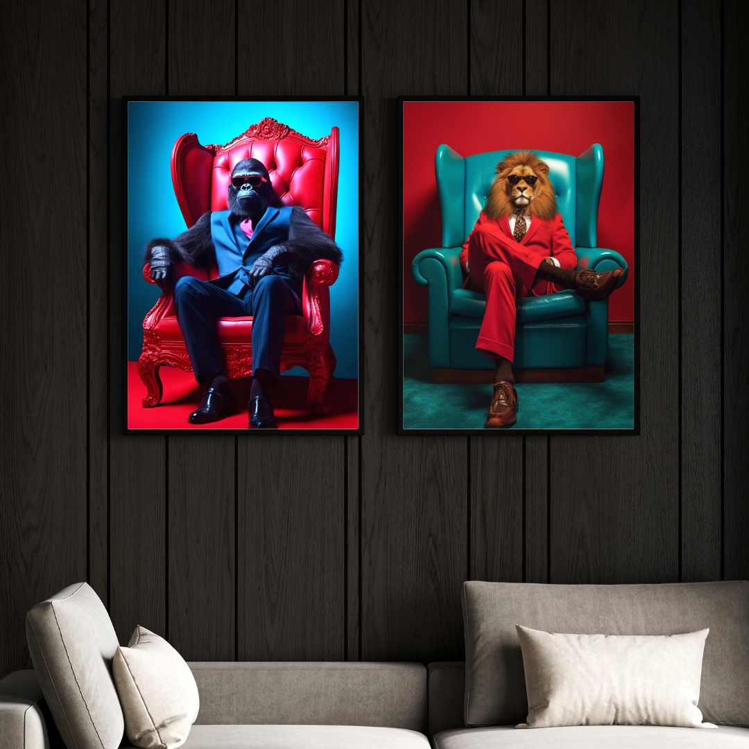 affiches animaux personnifiés dans des fauteuils