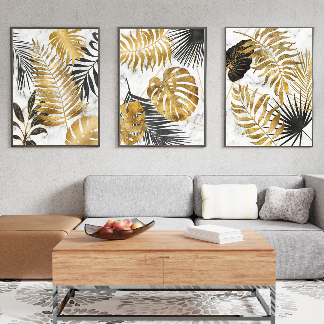 affiches feuillages abstraits doré