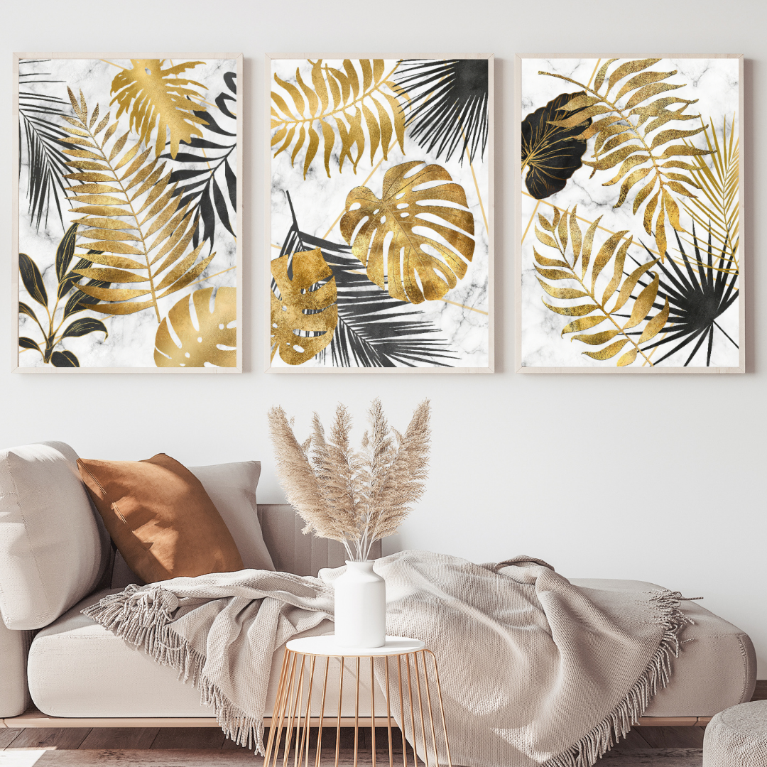 affiches feuillages abstraits doré