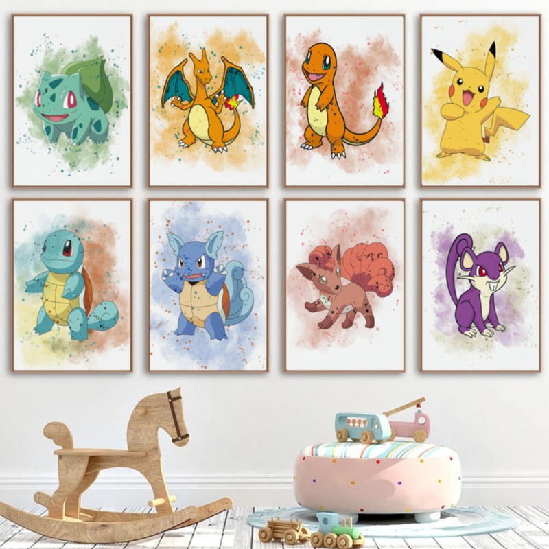 Autocollant mural Pokemon Pikachu pour chambre de bébé, grande taille,  affiche murale, dessin animé parfait, chambre
