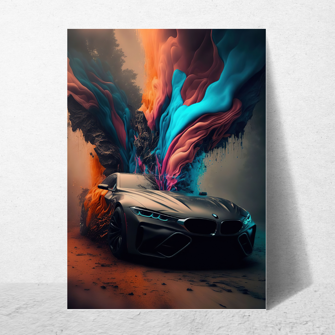 affiche voiture de sport colorée bmw