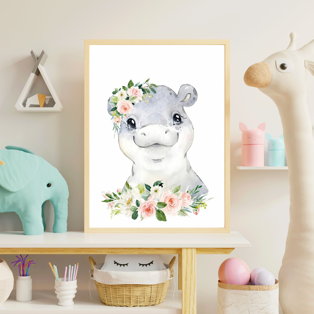 affiches animaux de la savane pour enfants hippopotame