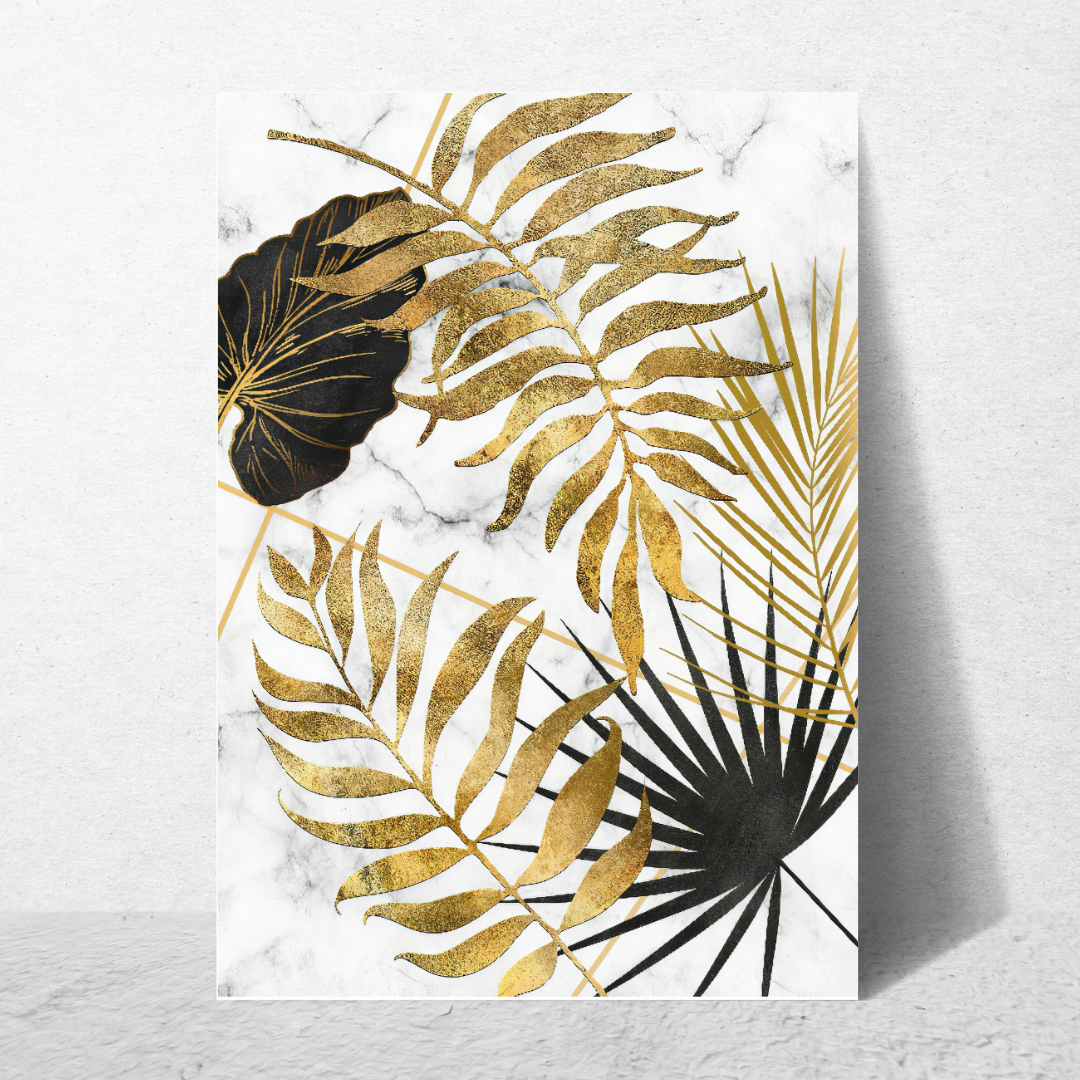 affiche feuillages abstraits doré