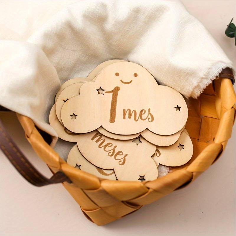 Carte étapes Bébé 1 An Cartes Mensuelles Bébé En Bois - 14 Cartes De Naissance à 1 An Pour Photos Souvenirs Battesimo Bimbo